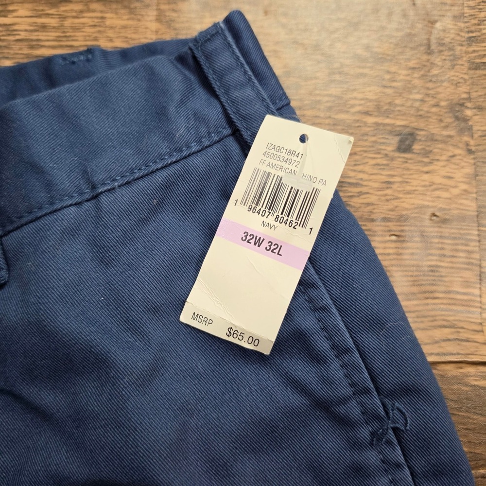 IZOD American Chino Pants Men 32x32 Navy Blue Non-Iron Flat Front Classic Fit - Picture 3 of 10